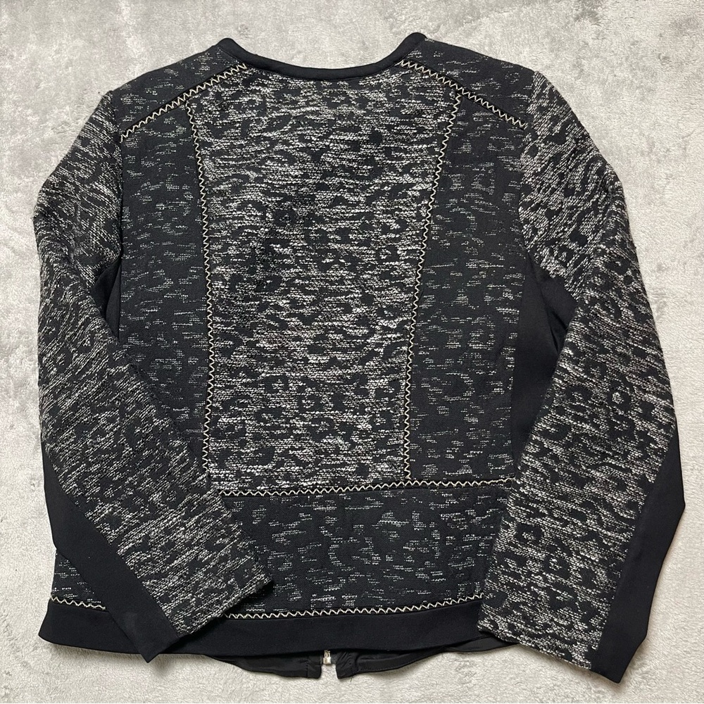 Chico's Black White Gold Pieced Jacquard Zip Up Animal Print Jacket - Size L / 2 - Picture 4 of 11